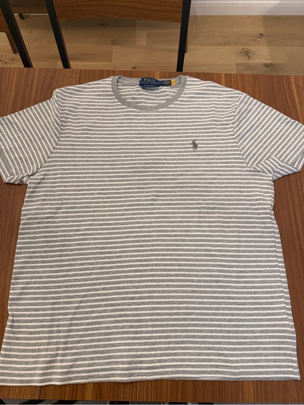 Polo by Ralph Lauren Gray & White Striped Short Sleeve Crewneck Tee